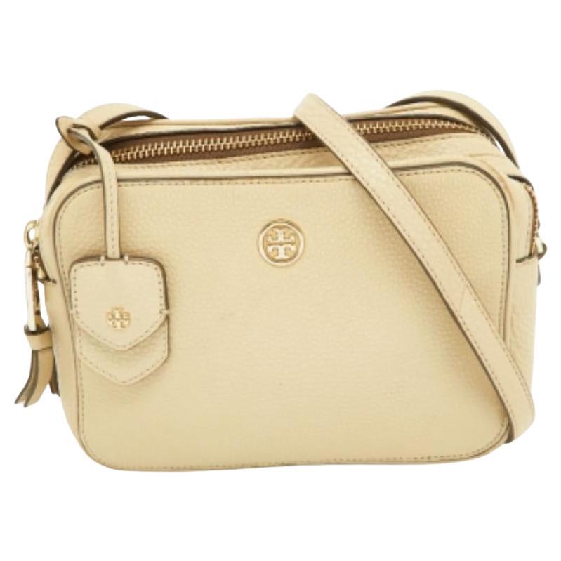 Tory Burch Borsa per fotocamera con doppia zip in pelle beige
