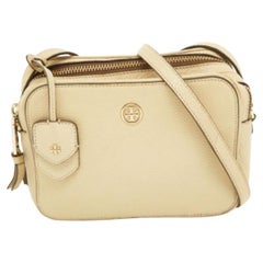 Tory Burch Borsa per fotocamera con doppia zip in pelle beige