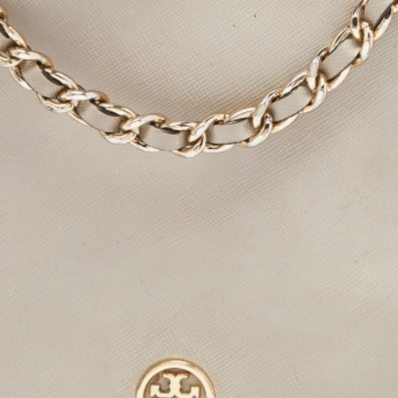 Donna Tory Burch Borsa a tracolla con patta in pelle beige in vendita