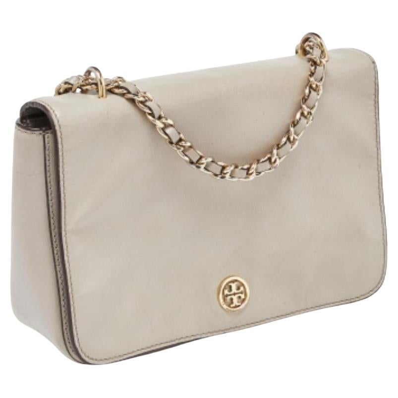 Tory Burch Borsa a tracolla con patta in pelle beige in vendita