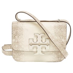 Tory Burch Beige Lizard Embossed Leather Small Eleanor Shoulder Bag