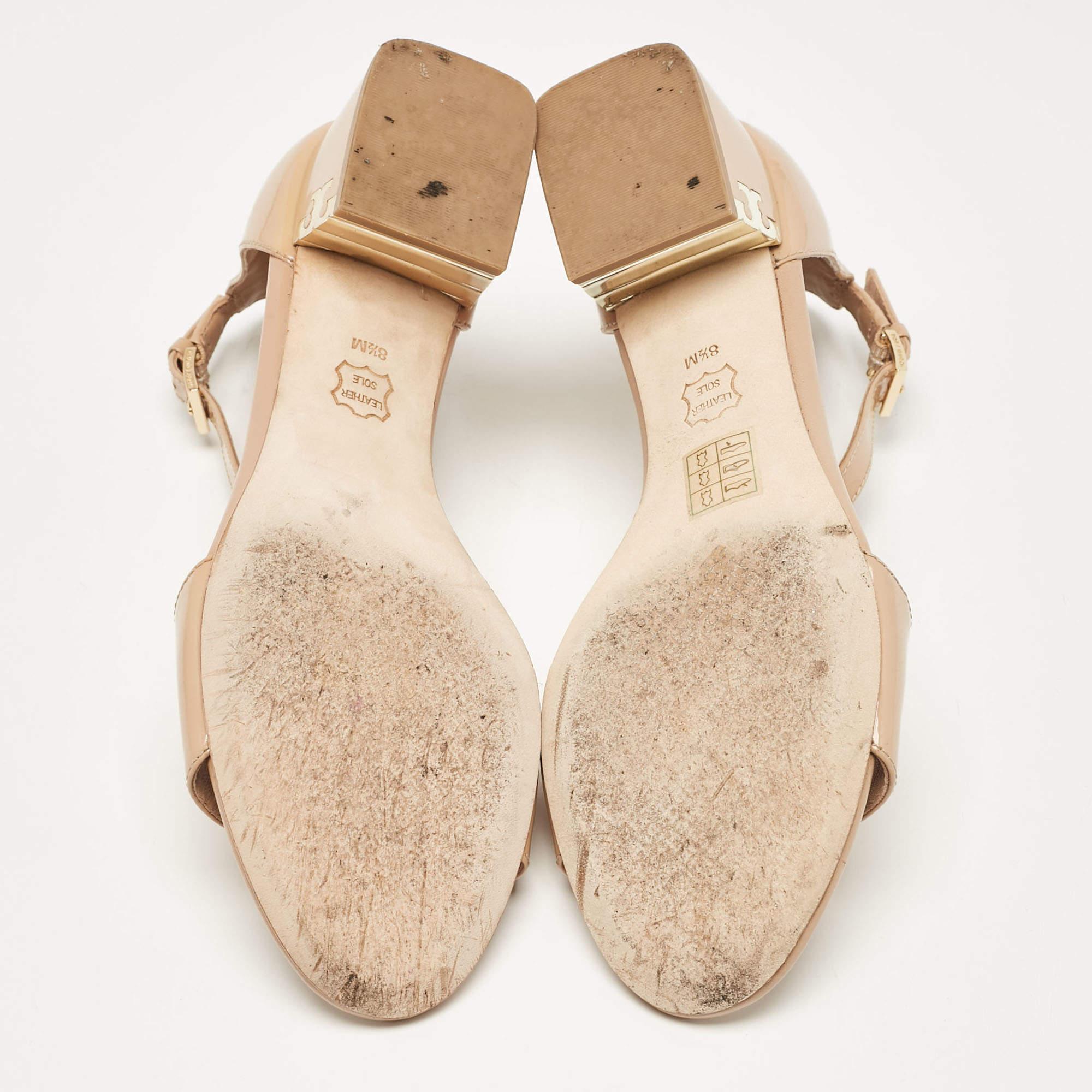Tory Burch Beige Patent Leather Finley Sandals Size 39 2