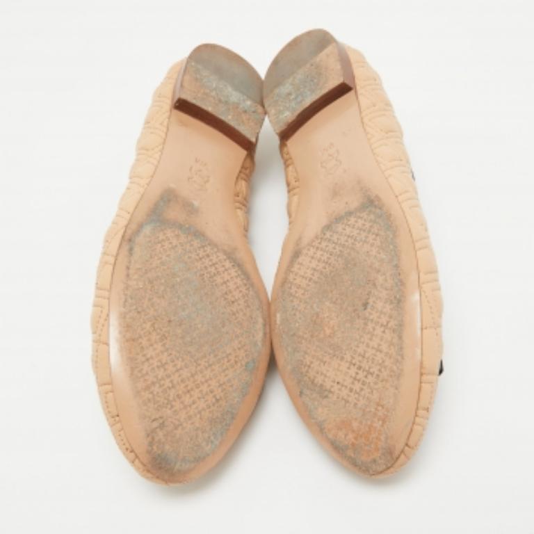 Beige Tory Burch - Ballerines Marion en cuir matelassé beige, taille 39,5 en vente