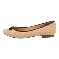 Tory Burch - Ballerines Marion en cuir matelassé beige, taille 39,5