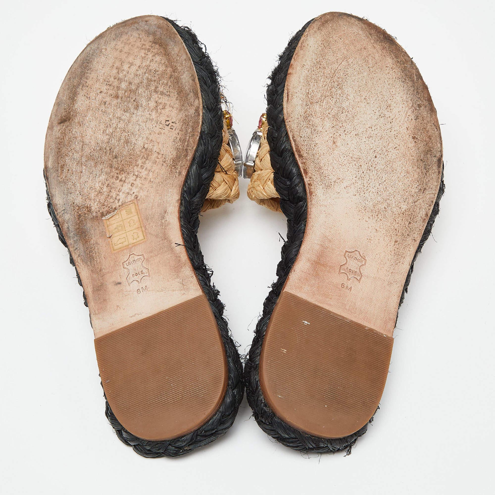 Tory Burch Beige Raffia Cristal Embellished Flat Slides Talla 36.5 en venta 1