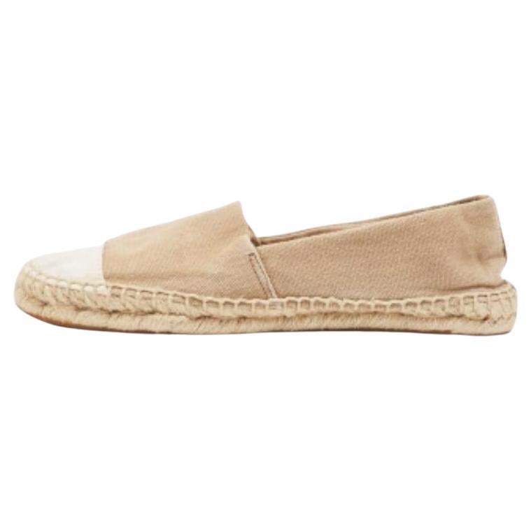 Tory Burch Beige/Bianco Canvas Cap Toe Espadrille Flats Taglia 37