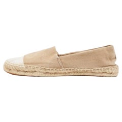 Tory Burch Beige/Bianco Canvas Cap Toe Espadrille Flats Taglia 37