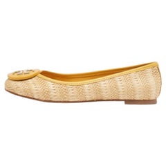 Tory Burch - Ballerines Reva en raphia et cuir beige/jaune, taille 35,5