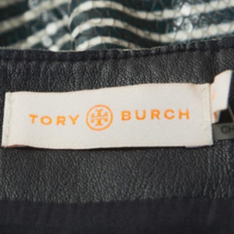 Donna Tory Burch Gonna in pelle a righe bicolore M. I. in vendita