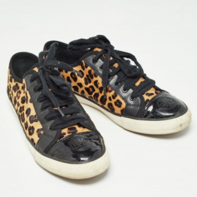 Donna Tory Burch - Sneakers basse in pelle e pelo di vitello con stampa animale nera - misura 40,5 in vendita