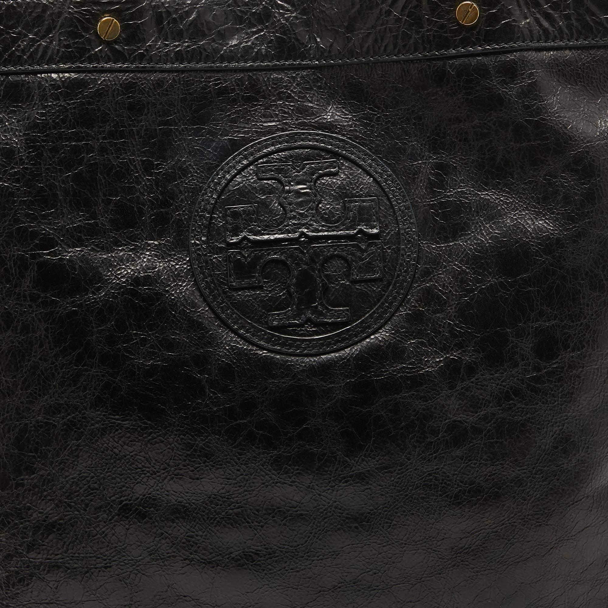 Tory Burch Black Crinkled Patent Leather Embossed Tote 1