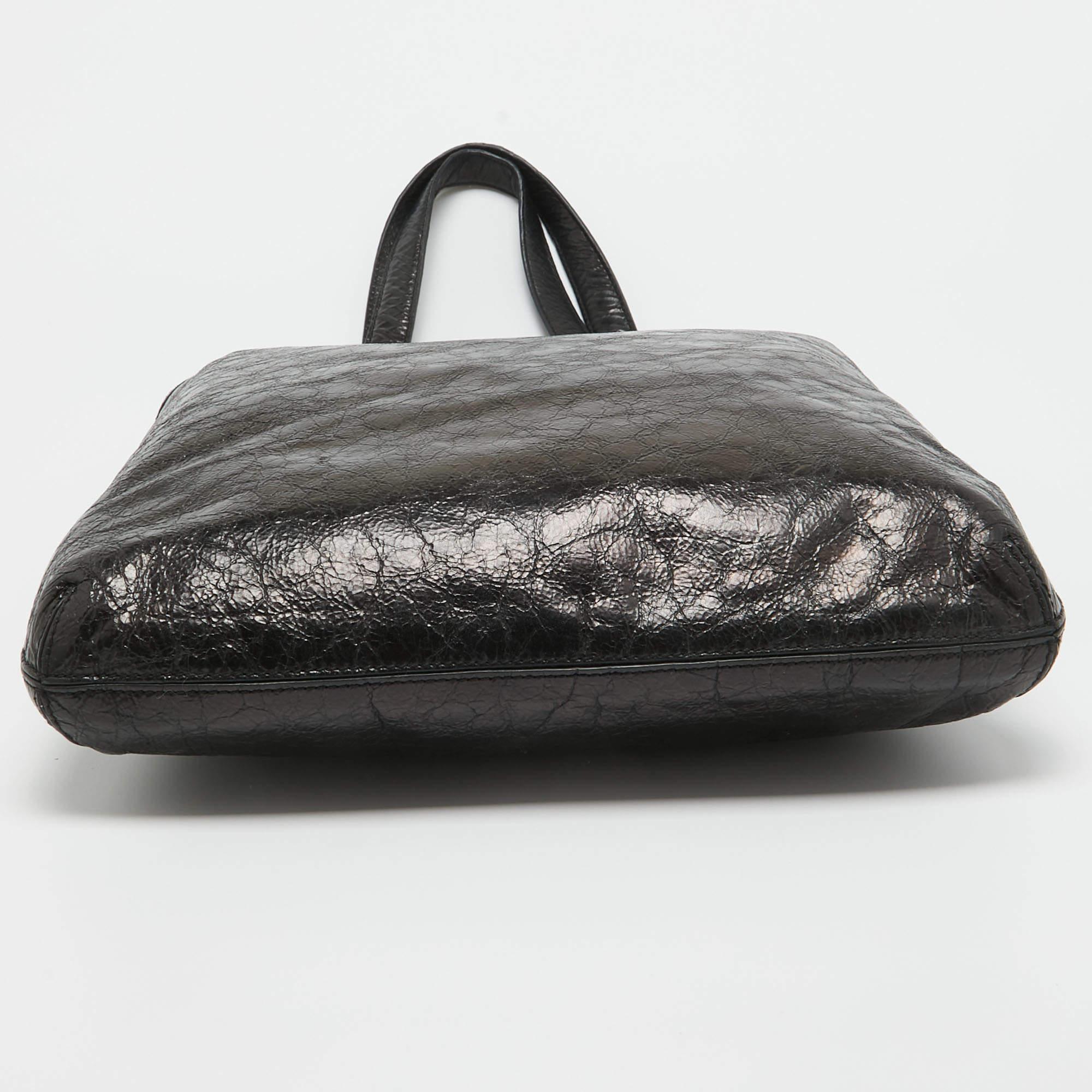 Tory Burch Black Crinkled Patent Leather Embossed Tote 4