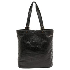 Tory Burch Black Crinkled Patent Leather Embossed Tote