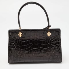 Tory Burch Schwarze Lee Radziwill Tasche aus Leder und Wildleder mit Krokodillederprägung