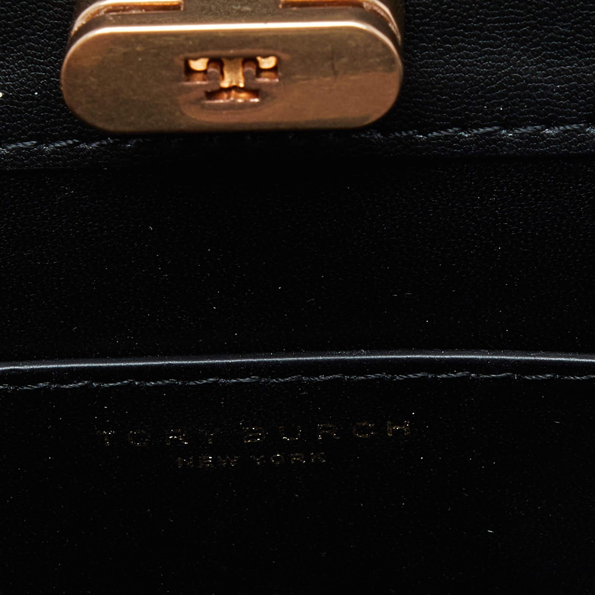 Tory Burch Black Croc Embossed Leather and Suede Small Lee Radziwill Bag 2