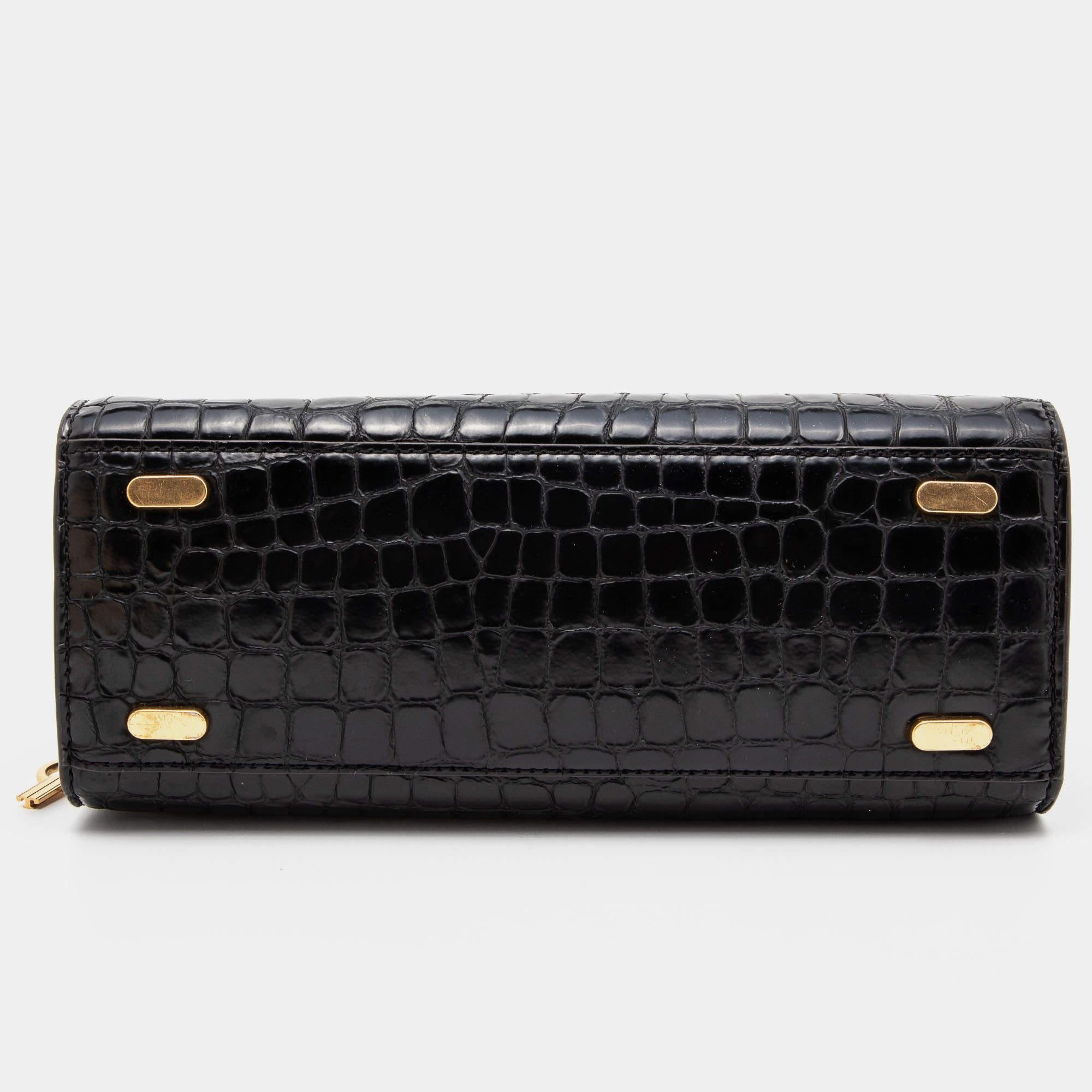 Tory Burch Schwarze Lee Radziwill Doppeltasche aus Leder und Wildleder mit Kroko-prägung 1