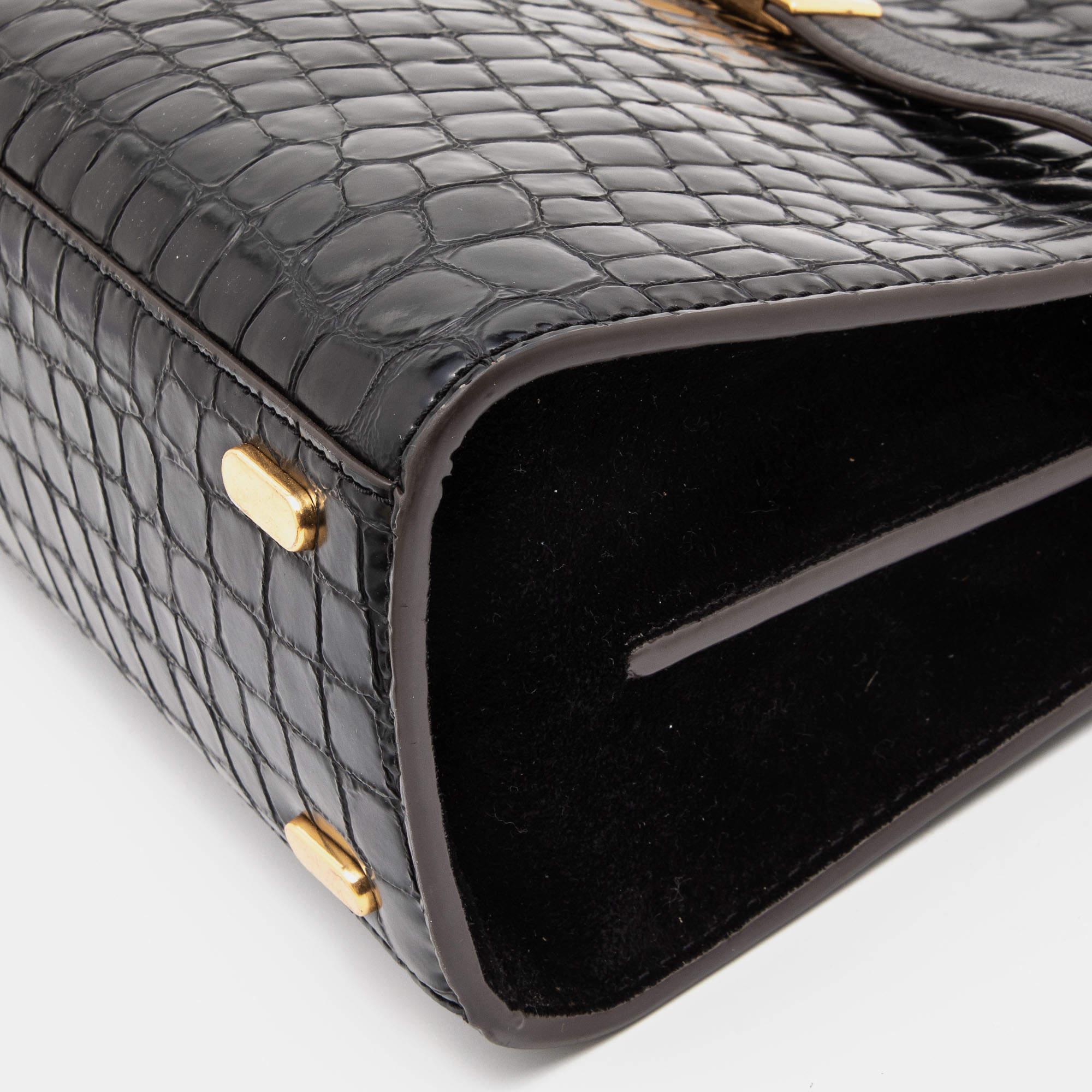 Tory Burch Schwarze Lee Radziwill Doppeltasche aus Leder und Wildleder mit Kroko-prägung 4