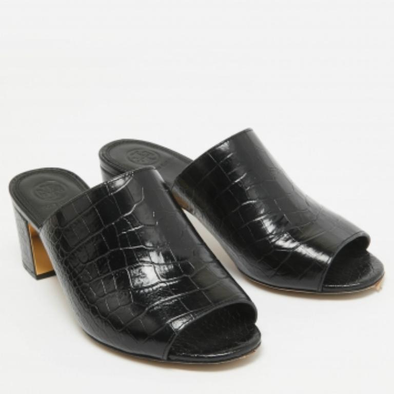 Tory Burch Mules en cuir noir gaufré Taille 36.5 Pour femmes en vente