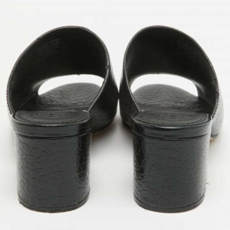 Tory Burch Mules en cuir noir gaufré Taille 36.5 en vente 1
