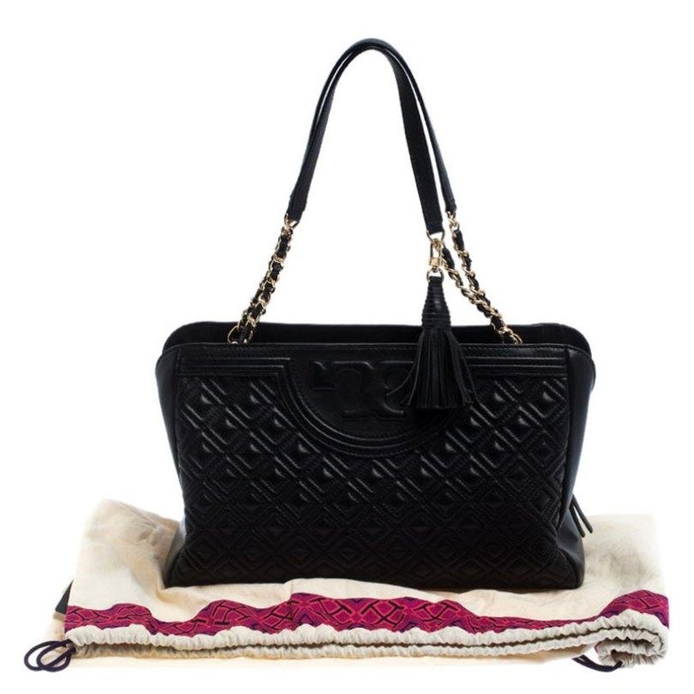 Tory Burch Black Diamond Quilted Leather Marion Tote For Sale at 1stDibs