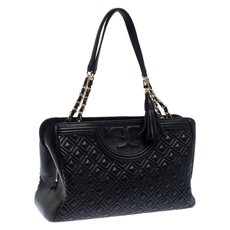Tory Burch Black Diamond Quilted Leather Marion Tote For Sale at ...