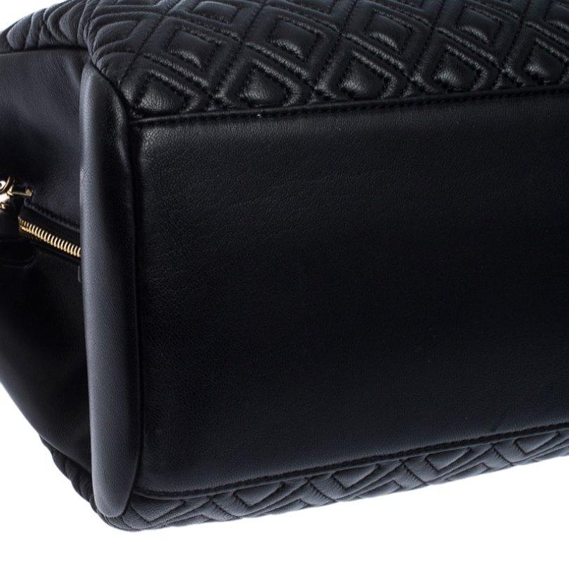 Tory Burch Black Diamond Quilted Leather Marion Tote In Excellent Condition In Dubai, Al Qouz 2