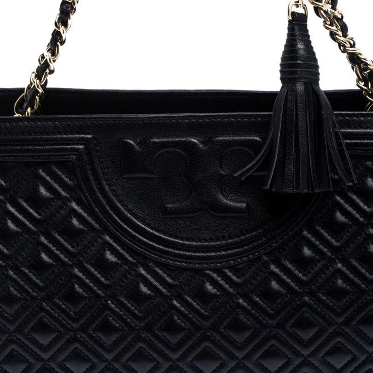 Tory Burch Black Diamond Quilted Leather Marion Tote For Sale at 1stDibs