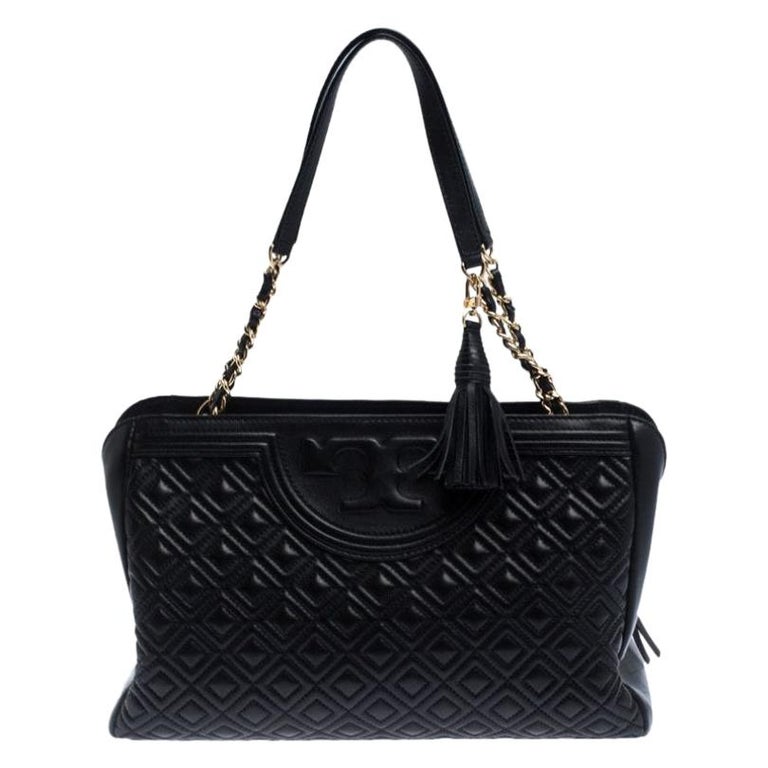 Tory Burch Black Diamond Quilted Leather Marion Tote For Sale at 1stDibs