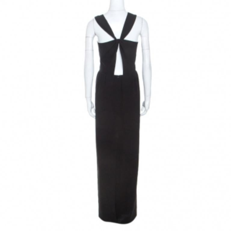 Tory Burch Black Embellished Crepe Criss Cross Back Sleeveless Gown S Excellent état - En vente à Dubai, Al Qouz 2