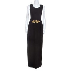 Tory Burch Black Embellished Crepe Criss Cross Back Sleeveless Gown S
