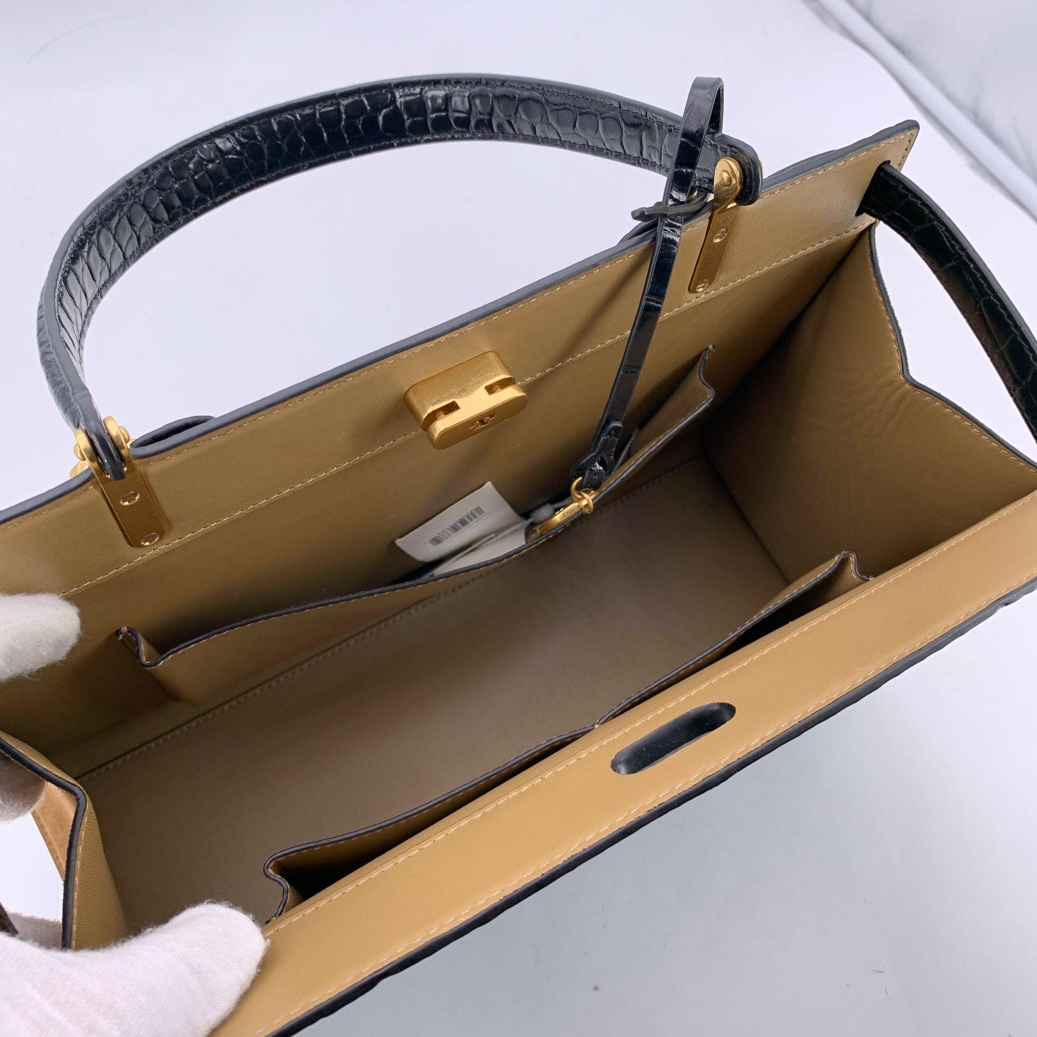 Tory Burch Schwarzes geprägtes Leder Lee Radziwill Satchel Tasche im Angebot 1