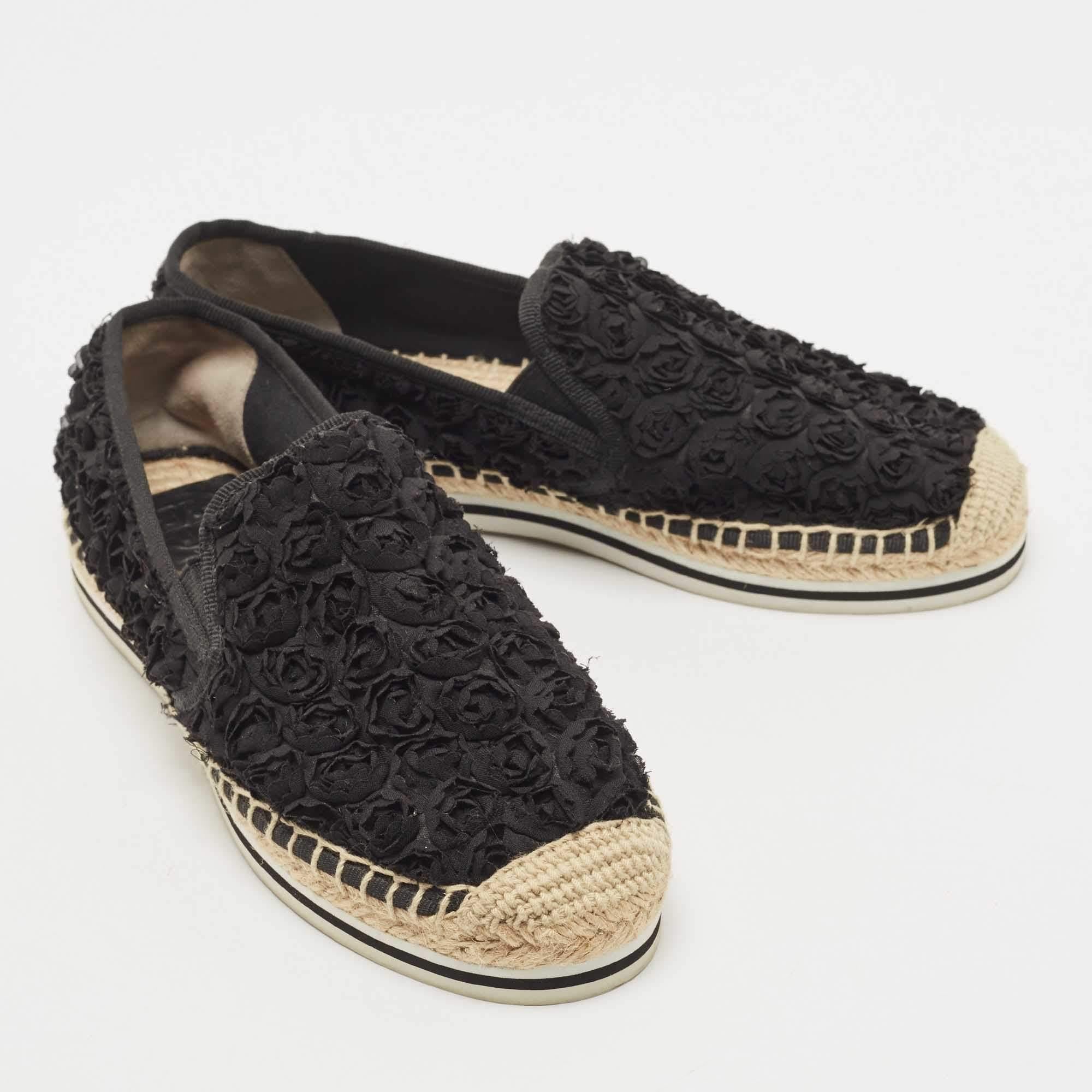 Women's Tory Burch Black Fabric Floral Espadrille Flats Size 36 For Sale
