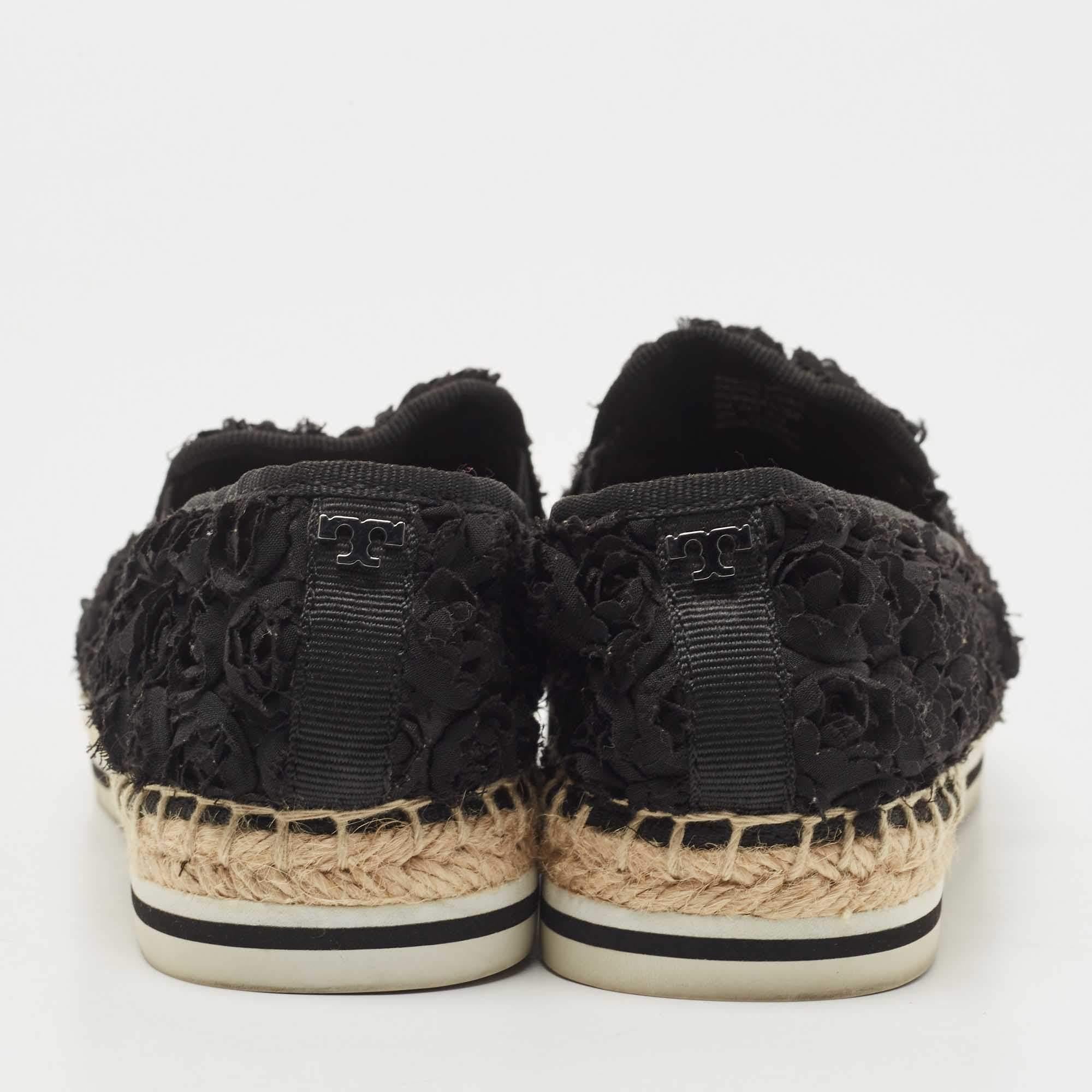 Tory Burch Black Fabric Floral Espadrille Flats Size 36 For Sale 1