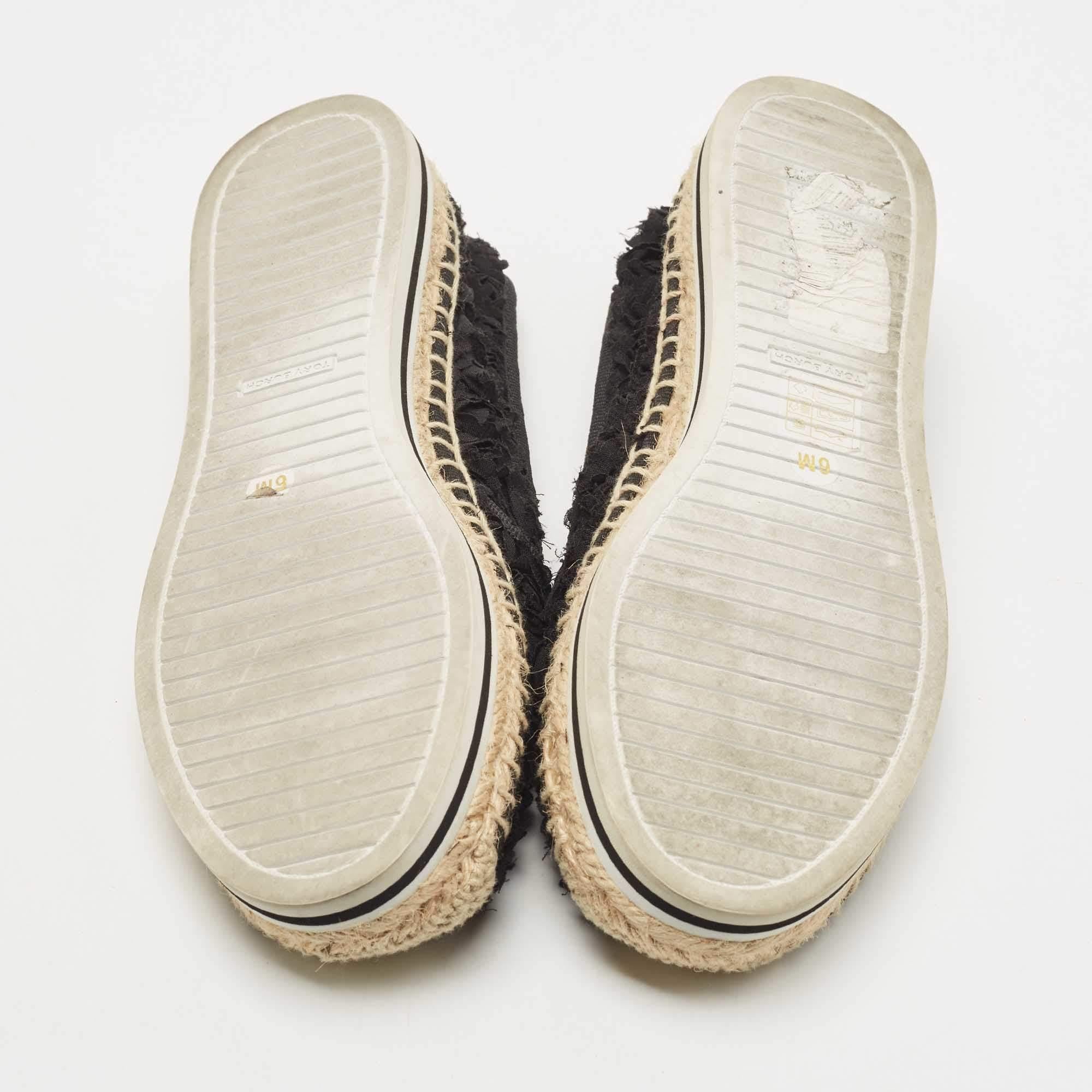 Tory Burch Black Fabric Floral Espadrille Flats Size 36 For Sale 2