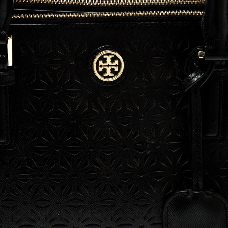 Tory Burch Black Floral Laser Cut Leather Double Zip Robinson Tote For Sale  at 1stDibs  tory burch double zip totes, double zip robinson tote tory  burch, tory burch robinson double zip