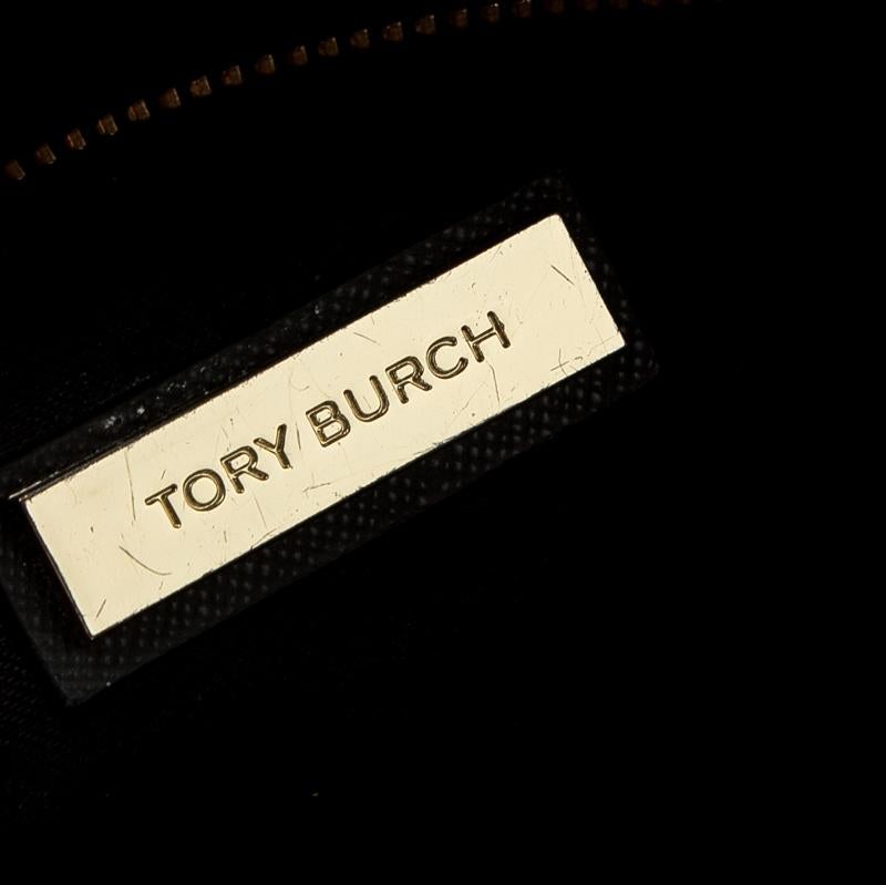 Tory Burch Black Floral Laser Cut Leather Double Zip Robinson Tote In Good Condition In Dubai, Al Qouz 2