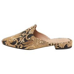 Tory Burch Black/Gold Brocade Fabric Flat Mules Size 35