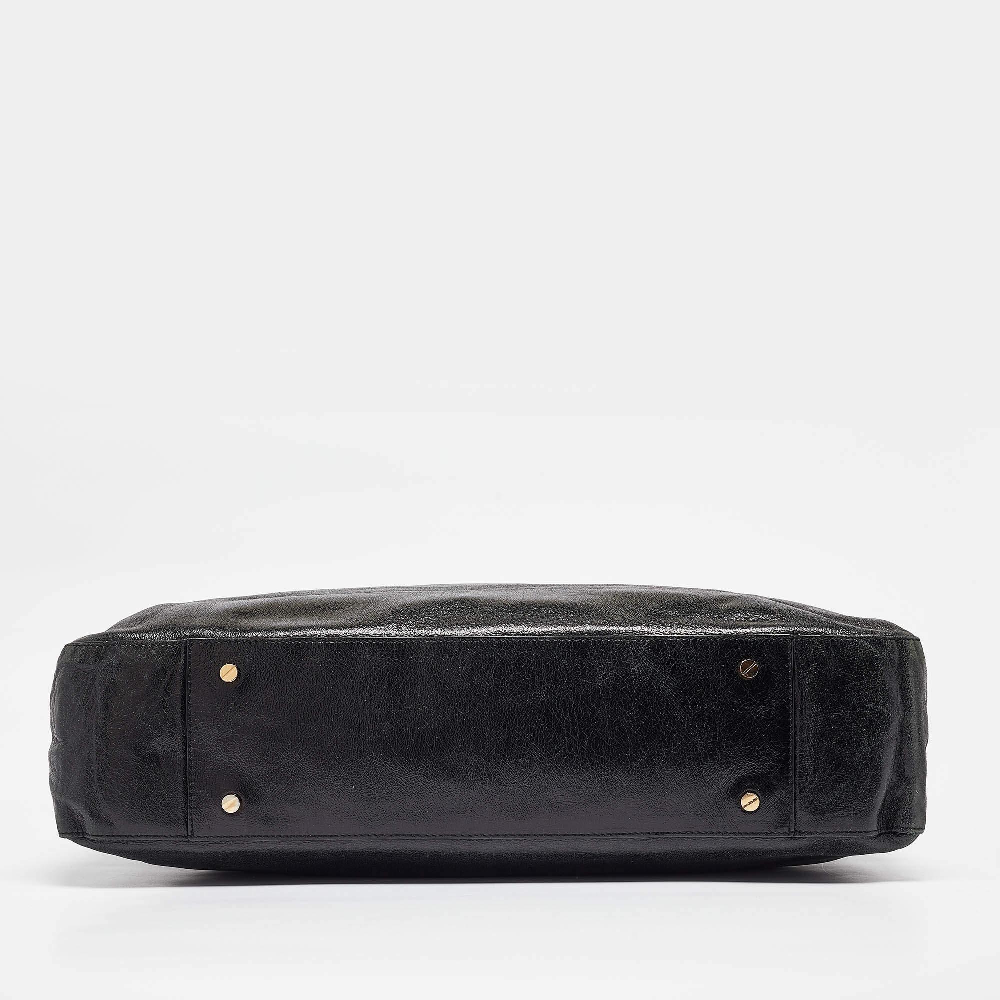 Tory Burch Black Iridescent Leather Logo Detail Hobo 3
