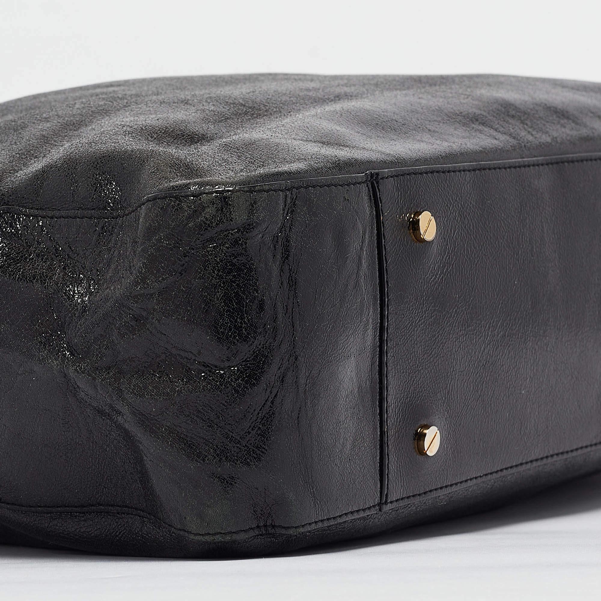 Tory Burch Black Iridescent Leather Logo Detail Hobo 5