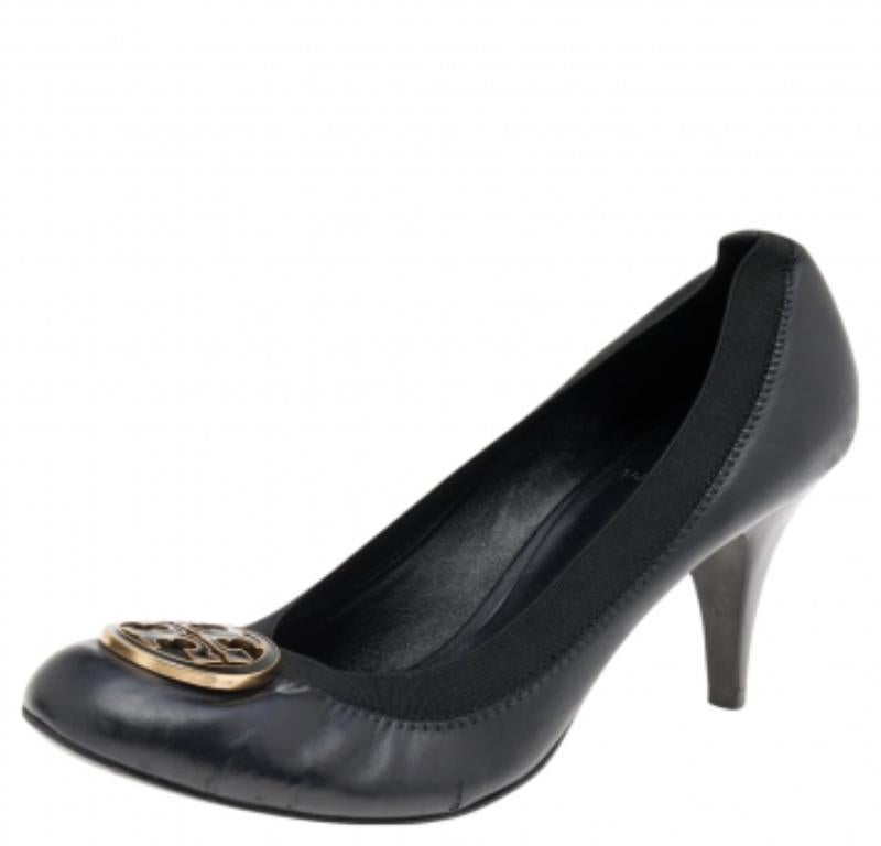 Tory Burch Pumps Caroline in pelle nera ed elastica misura 40 in vendita 1