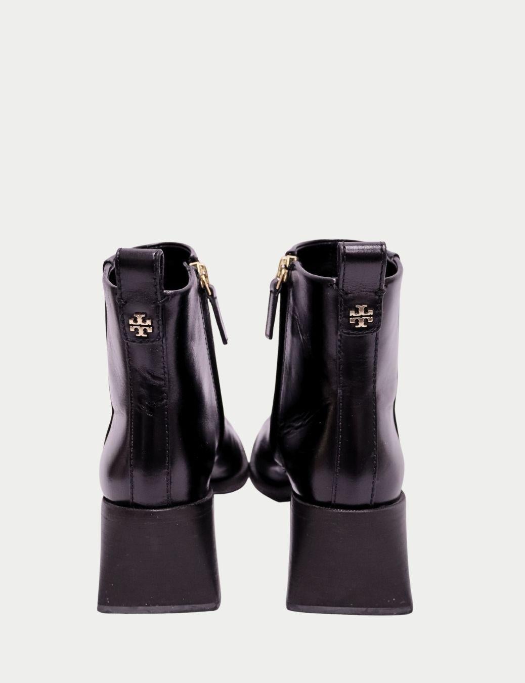 Women's Tory Burch Black Leather Ankle Boots with Block Heel - EU 36 For Sale