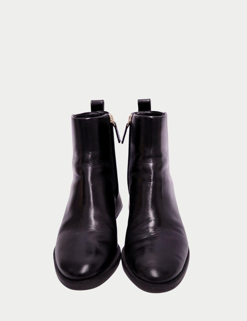 Tory Burch Black Leather Ankle Boots with Block Heel - EU 36 For Sale 1