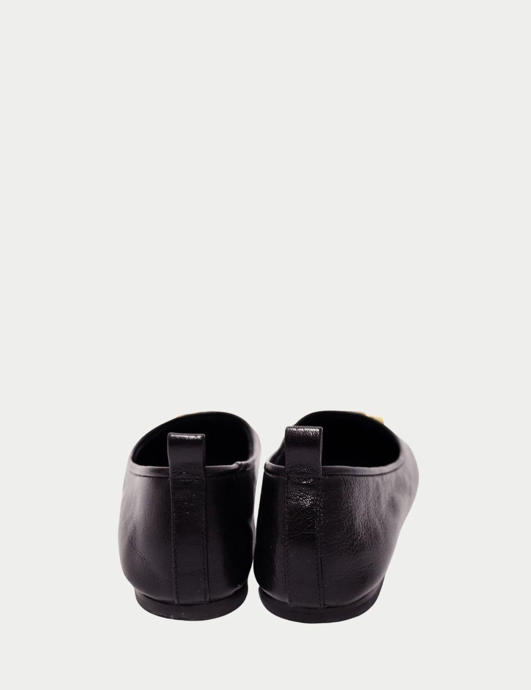 Tory Burch Black Leather Ballet Flats with Gold Logo - EU 38 (Schwarz) im Angebot