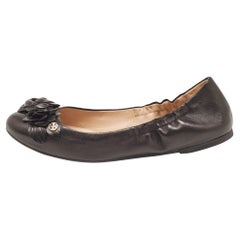 Tory Burch Black Leather Blossom Ballet Flats Size 39.5