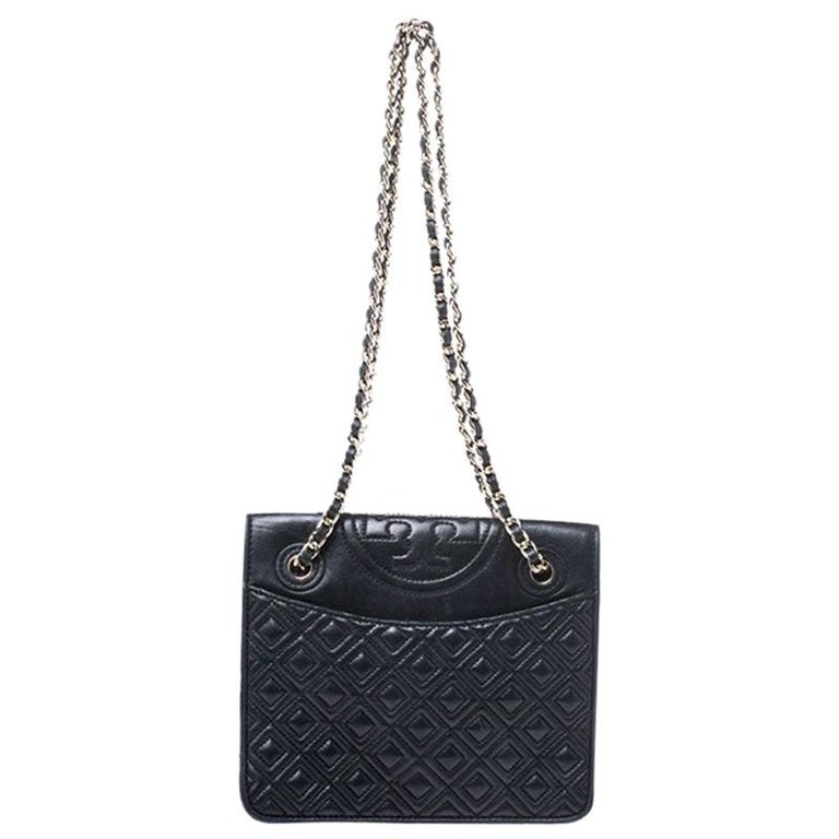 Tory Burch Black Leather Fleming Crossbody Bag For Sale at 1stDibs