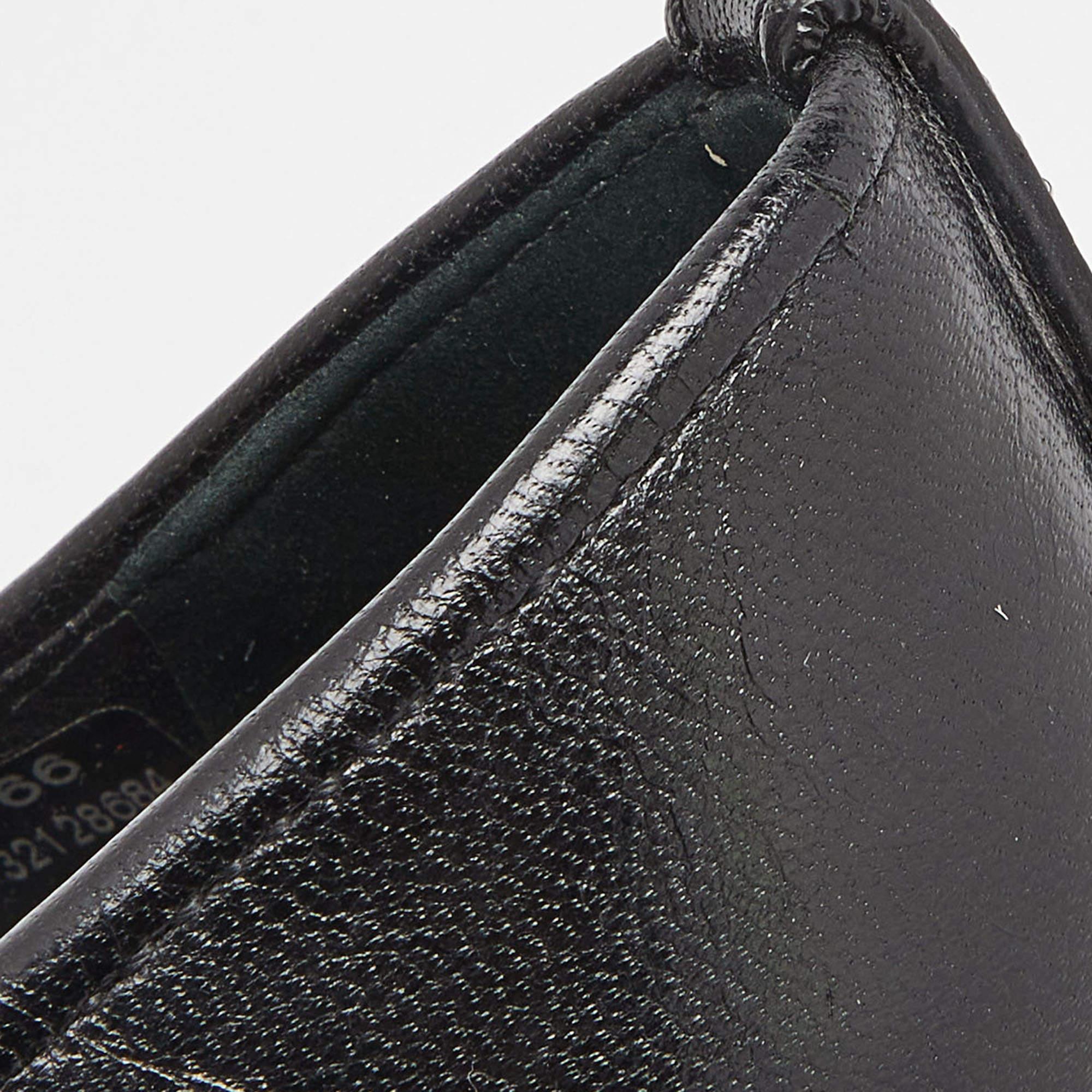 Tory Burch Black Leather Hana Metal Chain Block Heel Pumps Size 38.5 In Fair Condition For Sale In Dubai, Al Qouz 2