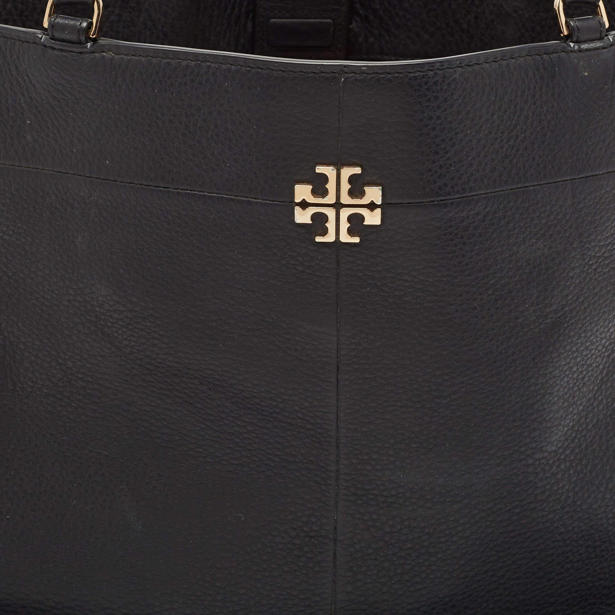 Tory Burch Black Leather Ivy Side Zip Tote For Sale 1