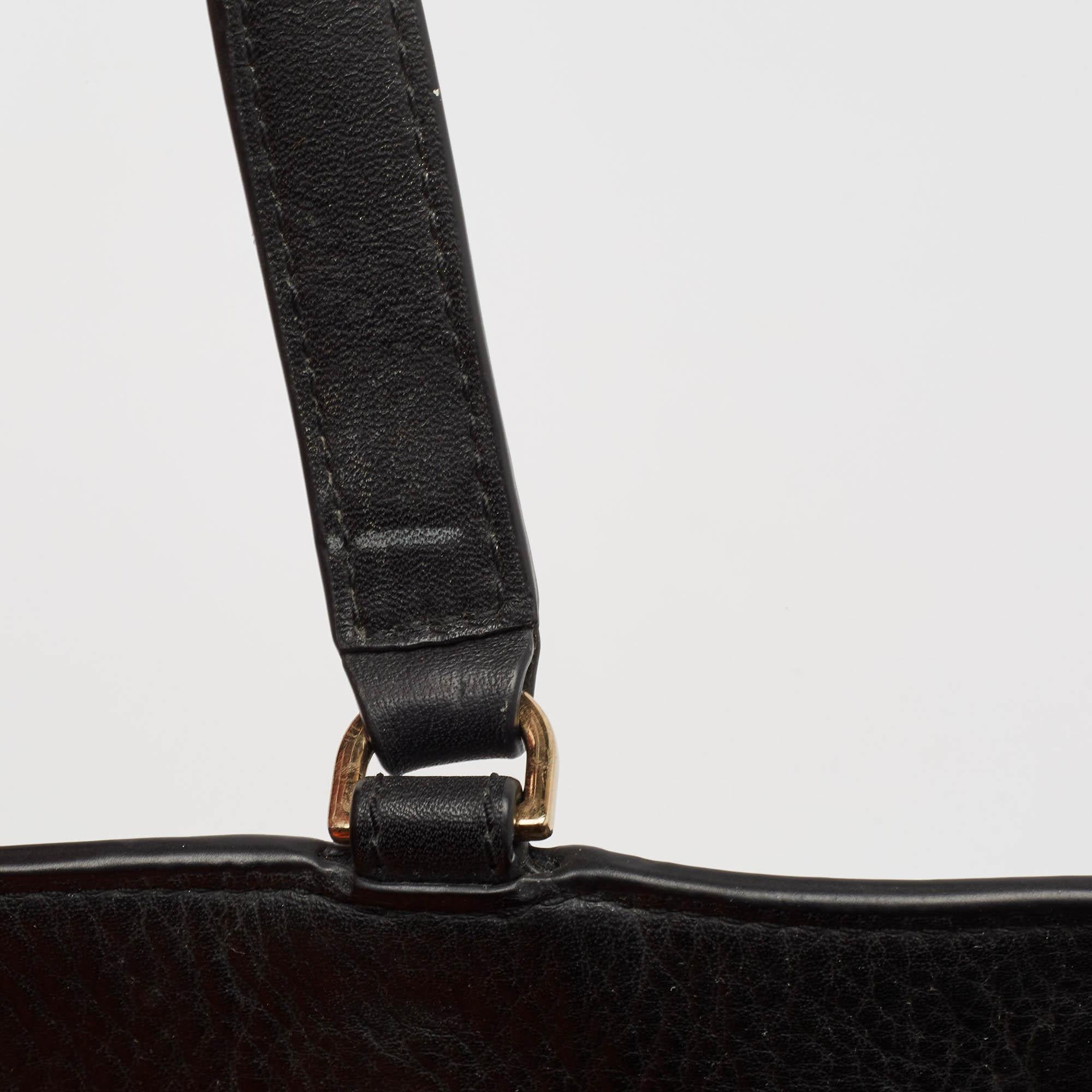 Tory Burch Black Leather Ivy Side Zip Tote For Sale 2