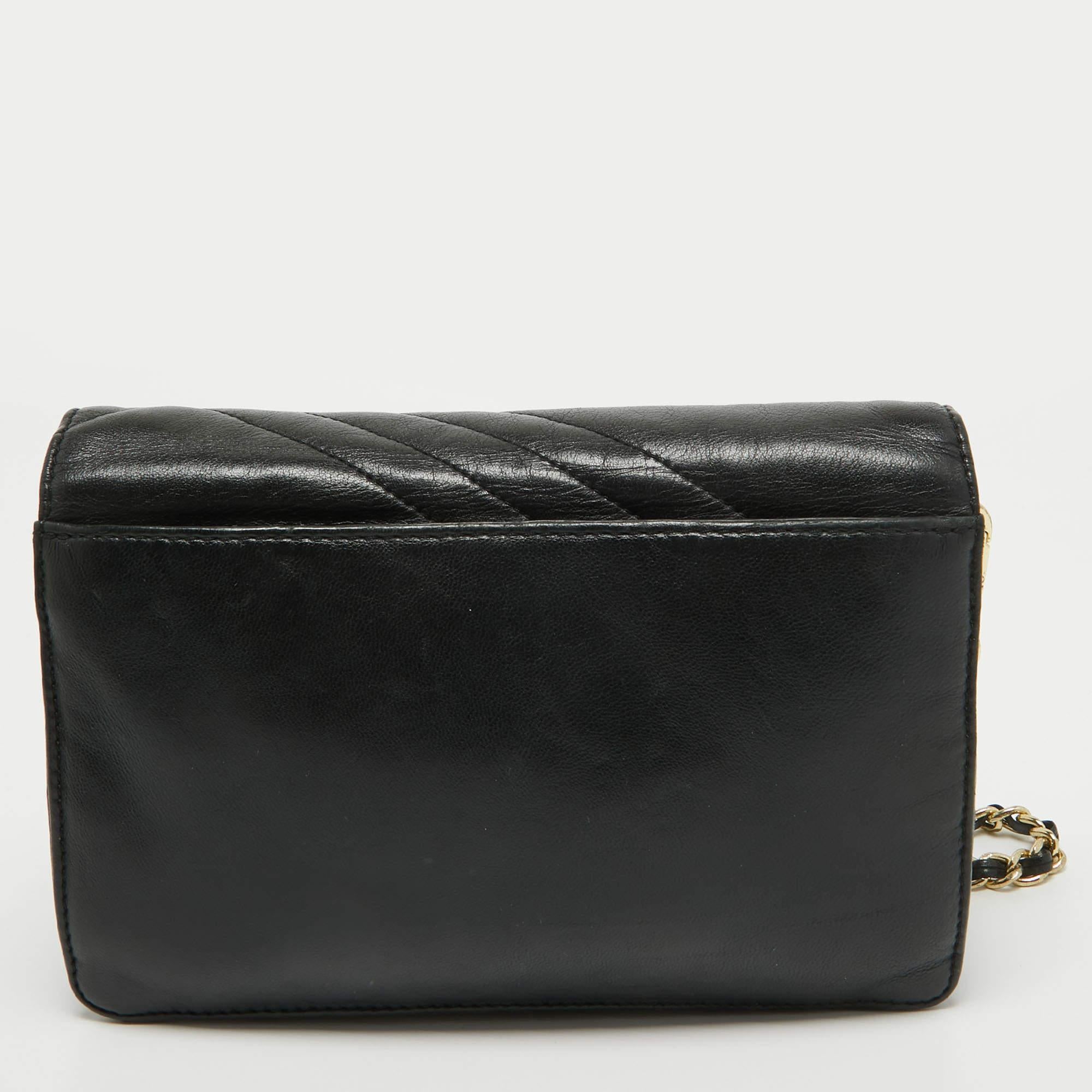 Women's Tory Burch Black Leather Kira Envelope Flap Chain Bag
