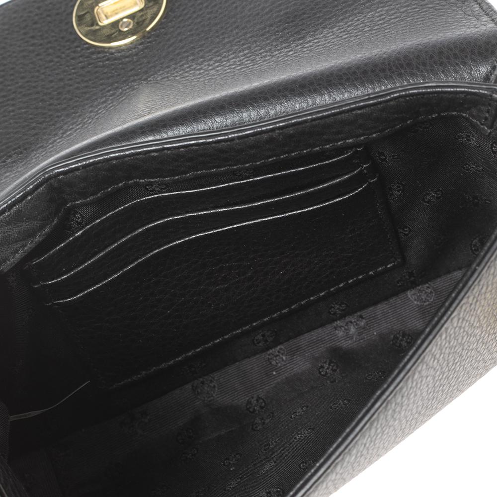 Tory Burch Black Leather Mercer Classic Flap Shoulder Bag For Sale 4